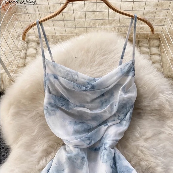 Blue floral backless cutout cowl neck midi dress size xs - Picture 7 of 16